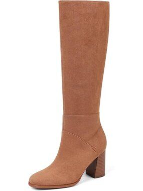 Women's Brown Knee High Boots Tall Fall Long Chunky Heel Boots Square Toe